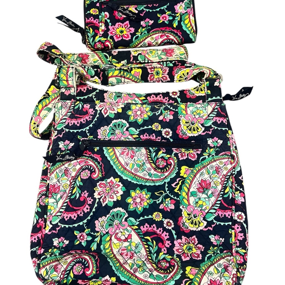 Vera Bradley Pink and Navy Crossbody Bags with Paisley Design - Picture 2 of 8